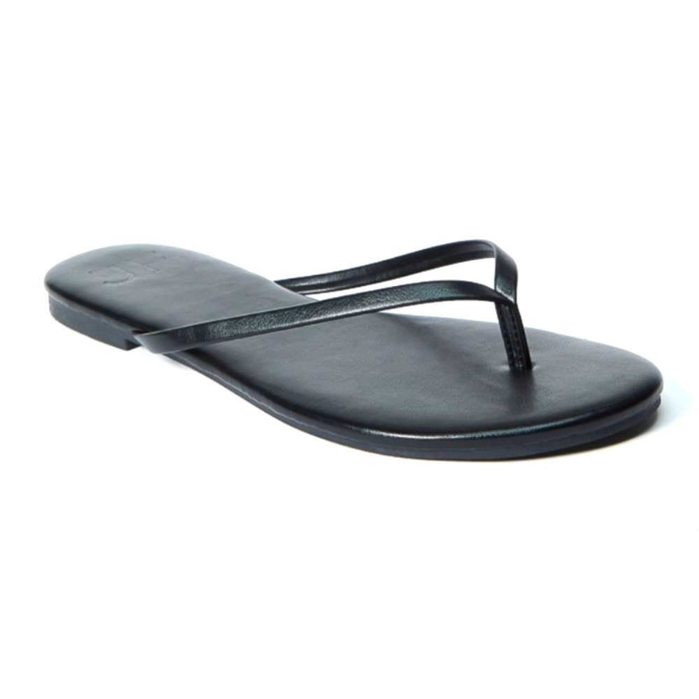 Justfab Layla Black Flat Thong Faux Leather Sandal Size 9 - Picture 4 of 8